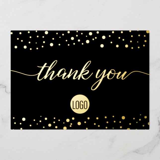 Custom Logo Elegant Gold Black Business Thank you  Foil Invitation (Front)
