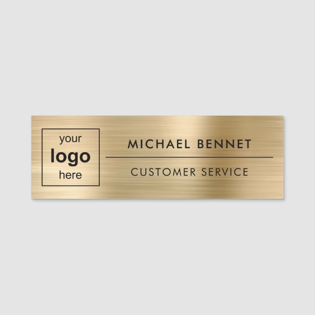 Custom Logo Elegant Gold Professional Business Name Tag (Front)