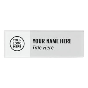 Custom Logo Elegant Gray White Magnet Title Name Tag