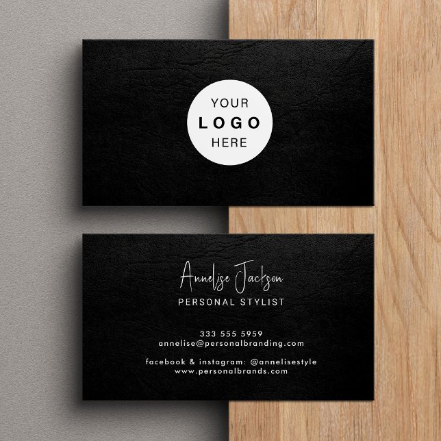 Custom logo elegant luxury black leather  business card (Creator Uploaded)