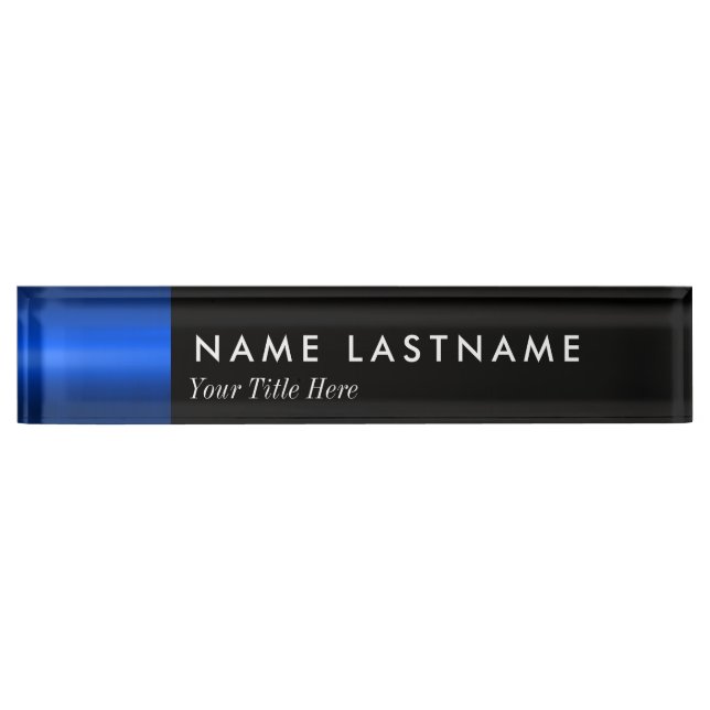 Custom Logo Elegant Minimalist Black blue Acrylic Desk Name Plate (Front)