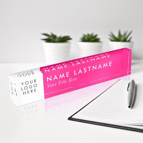 Custom Logo Elegant Minimalist Bright Pink Acrylic Desk Name Plate