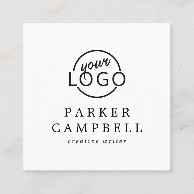 Custom logo elegant minimalist white square business card (Front)
