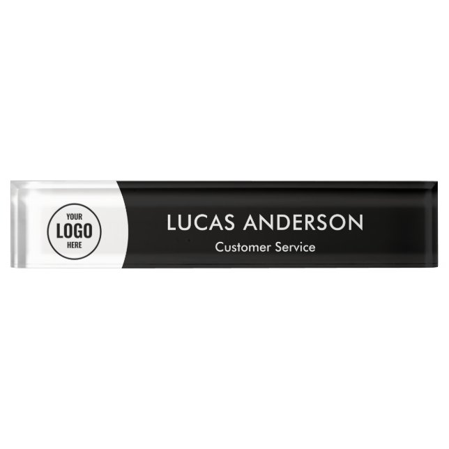 Custom Logo Elegant Modern Minimalist Black White  Desk Name Plate (Front)