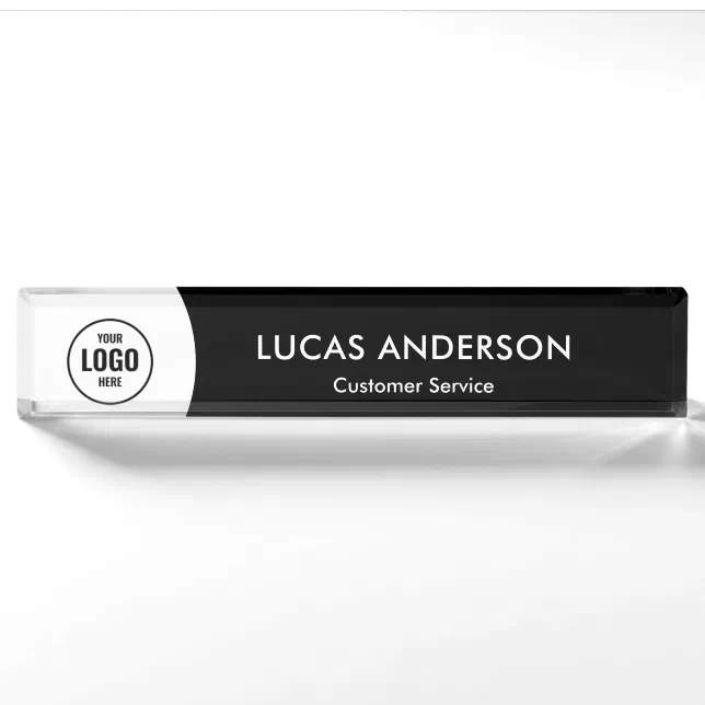 Custom Logo Elegant Modern Minimalist Black White Desk Name Plate | Zazzle