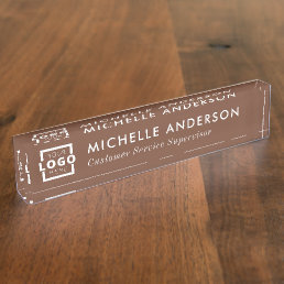 Custom Logo Elegant Modern Minimalist Brown White Desk Name Plate