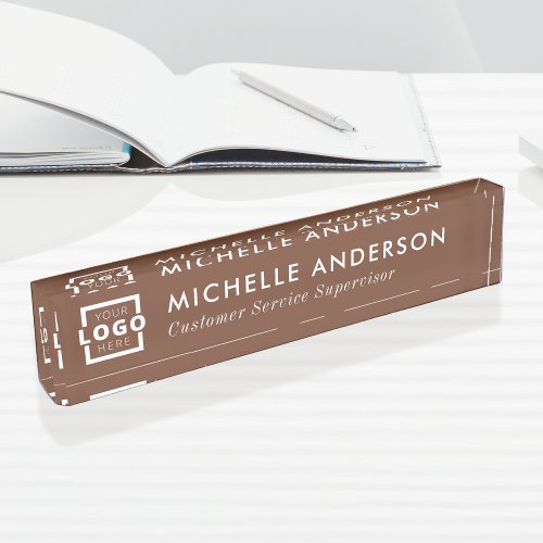 Custom Logo Elegant Modern Minimalist Brown White Desk Name Plate