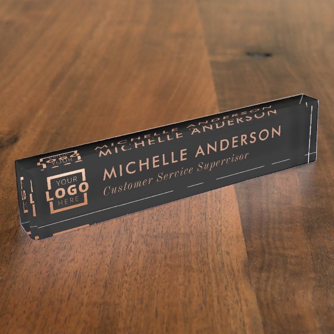 Custom Logo Elegant Modern Minimalist Copper Black Desk Name Plate