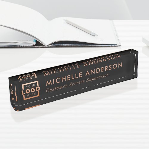 Custom Logo Elegant Modern Minimalist Copper Black Desk Name Plate