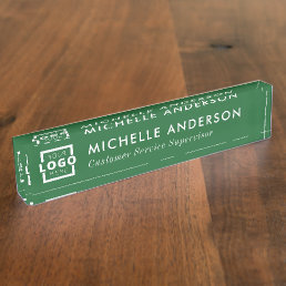 Custom Logo Elegant Modern Minimalist Green White Desk Name Plate