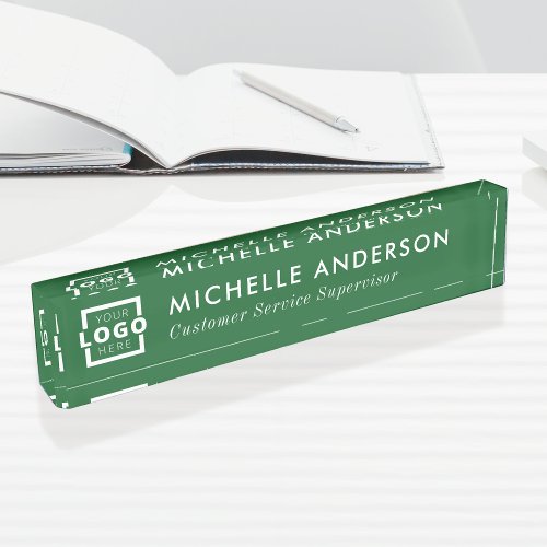Custom Logo Elegant Modern Minimalist Green White Desk Name Plate