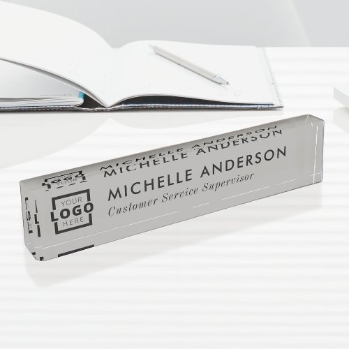 Custom Logo Elegant Modern Minimalist Grey Black Desk Name Plate