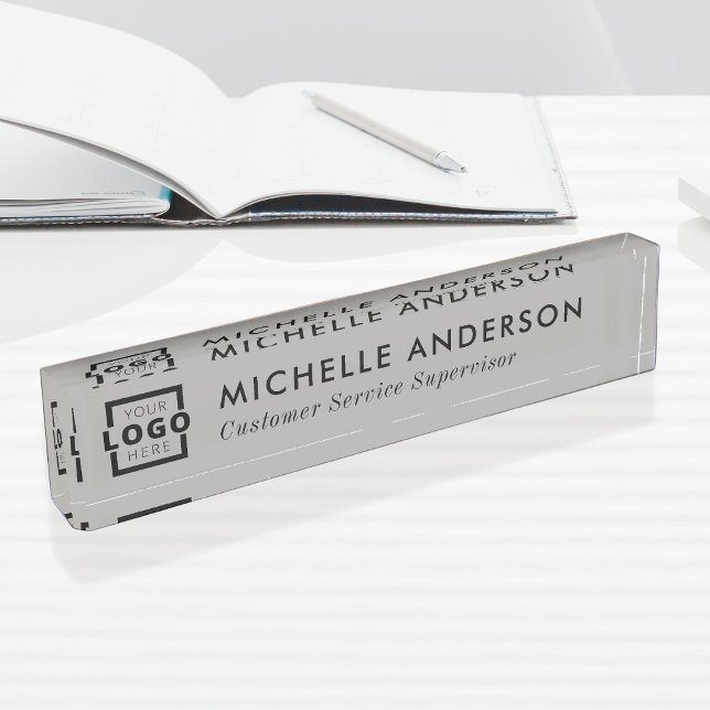 Custom Logo Elegant Modern Minimalist Grey Black Desk Name Plate (Creator Uploaded)