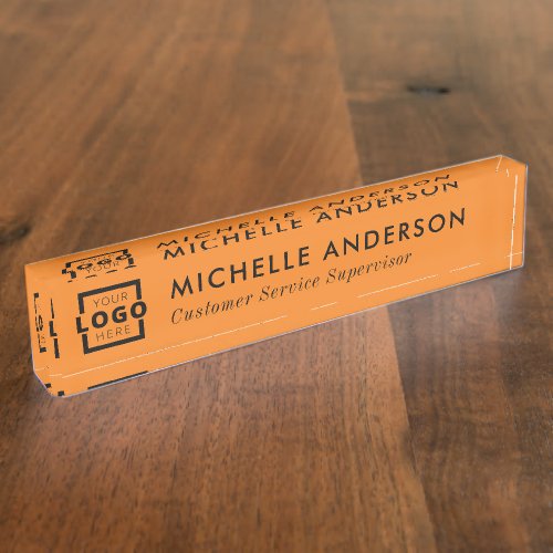 Custom Logo Elegant Modern Minimalist Orange Black Desk Name Plate