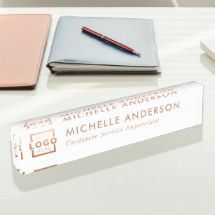 Custom Logo Elegant Modern Minimalist Rose Gold Desk Name Plate