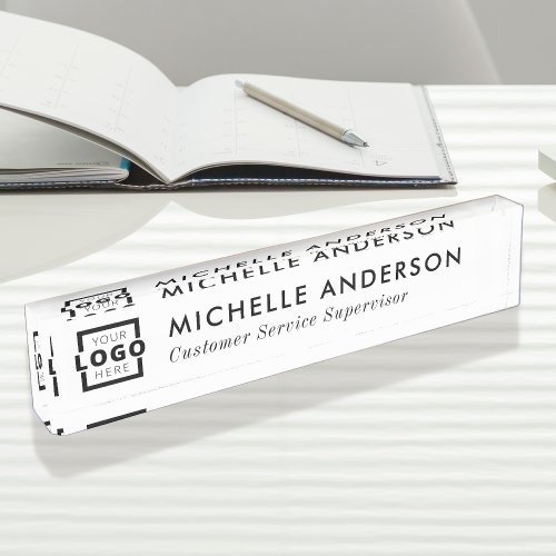 Custom Logo Elegant Modern Minimalist White Desk Name Plate