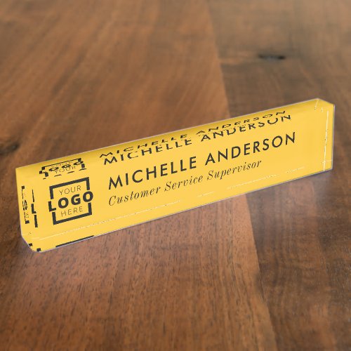 Custom Logo Elegant Modern Minimalist Yellow Black Desk Name Plate
