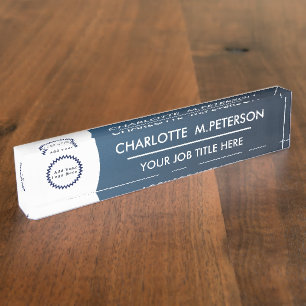 Custom Logo Elegant Navy Blue Desk Name Plate