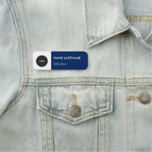Custom Logo Elegant Navy Blue White Magnet Title Name Tag