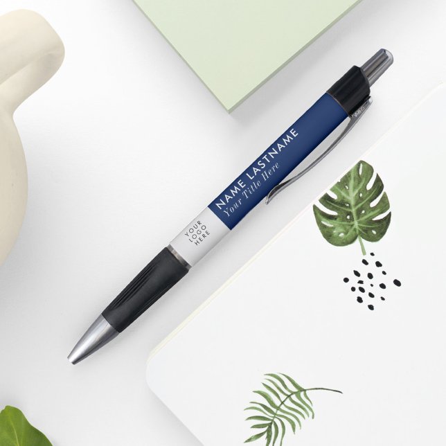 Custom Logo Elegant Navy Blue White Name Title Pen (Creator Uploaded)