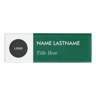 Custom Logo Elegant Navy Green White Magnet Title Name Tag