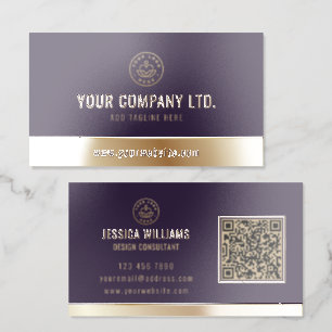 Custom Logo Elegant Purple Gold QR Code Raised Spot UV Business Card