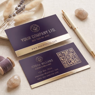 Custom Logo Elegant Purple Gold QR Code Raised Spot UV Business Card