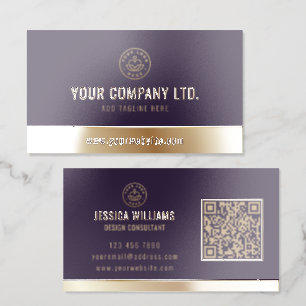 Custom Logo Elegant Purple Gold QR Code Raised Spot UV Business Card