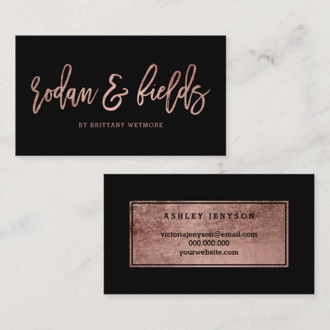 Custom logo elegant rose gold typography black business card (Front/Back)