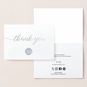 Custom Logo Elegant Script Social Icons business Foil Card