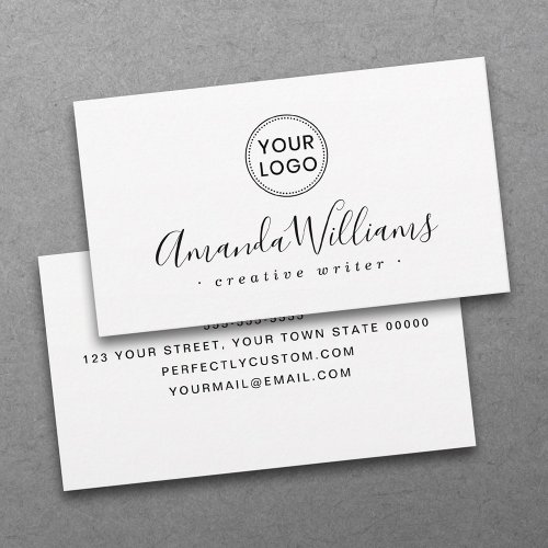 Custom logo elegant script white business card