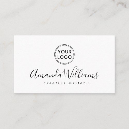 Custom logo elegant script white business card