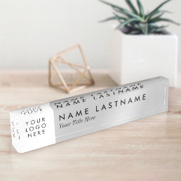 Custom Logo Elegant Simple Minimalist Light Gray Desk Name Plate