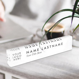 Custom Logo Elegant Simple Minimalist White Desk Name Plate