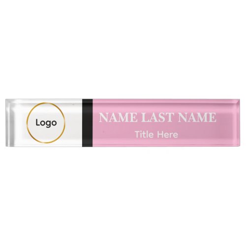 Custom Logo Elegant Soft Pink, White,Black  Desk Name Plate