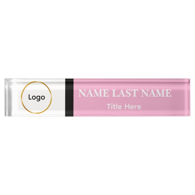 Custom Logo Elegant Soft Pink, White,Black  Desk Name Plate (Front)
