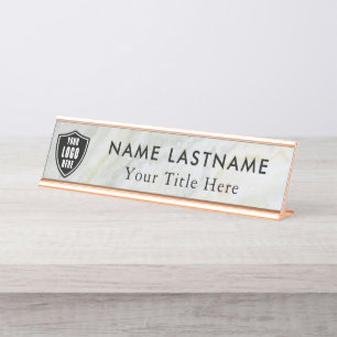 Custom Logo Elegant white black Desk Name Plate