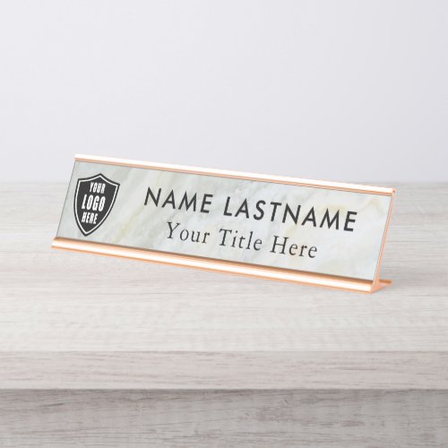 Custom Logo Elegant white black   Desk Name Plate
