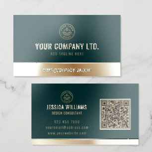 Custom Logo Emerald Green Gold QR Code Raised Spot UV Business Card