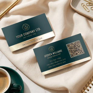 Custom Logo Emerald Green Gold QR Code Raised Spot UV Business Card