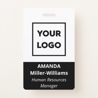 Custom Logo Employee Bold Black White Name Badge