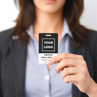 Custom Logo Employee Bold Black White Name Badge