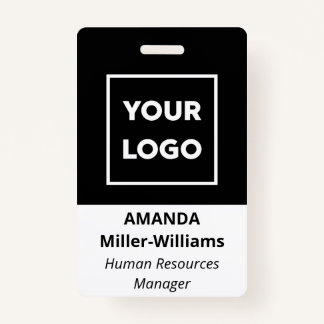Custom Logo Employee Bold Black White Name Badge