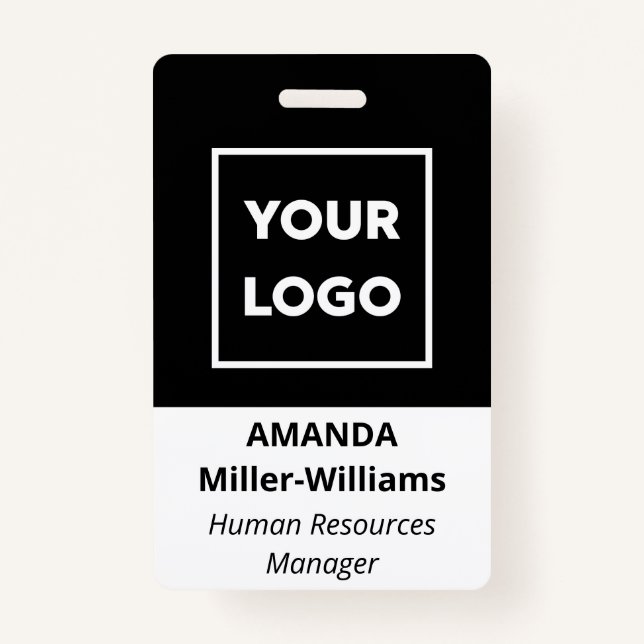 Custom Logo Employee Bold Black White Name Badge (Front)