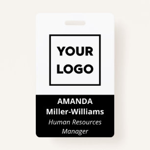 Custom Logo Employee Bold White Black Name Badge