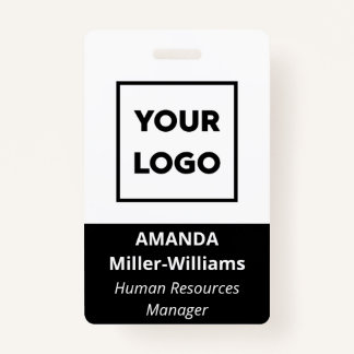 Custom Logo Employee Bold White Black Name Badge