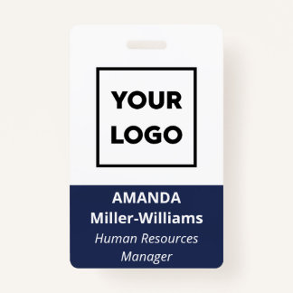Custom Logo Employee Bold White Navy Blue Name Badge