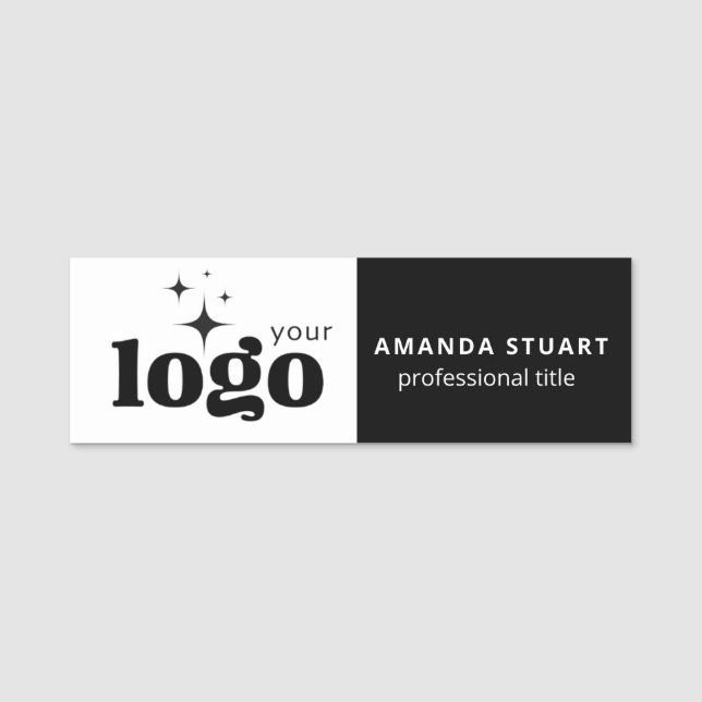 Custom Logo Employee Logo Black White Name Tag (Front)