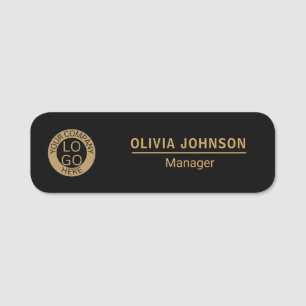 Custom Logo Employee Magnetic Black Gold Company Name Tag