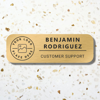 Custom Logo Employee Magnetic Faux Gold Name Tag by clubmagique at Zazzle